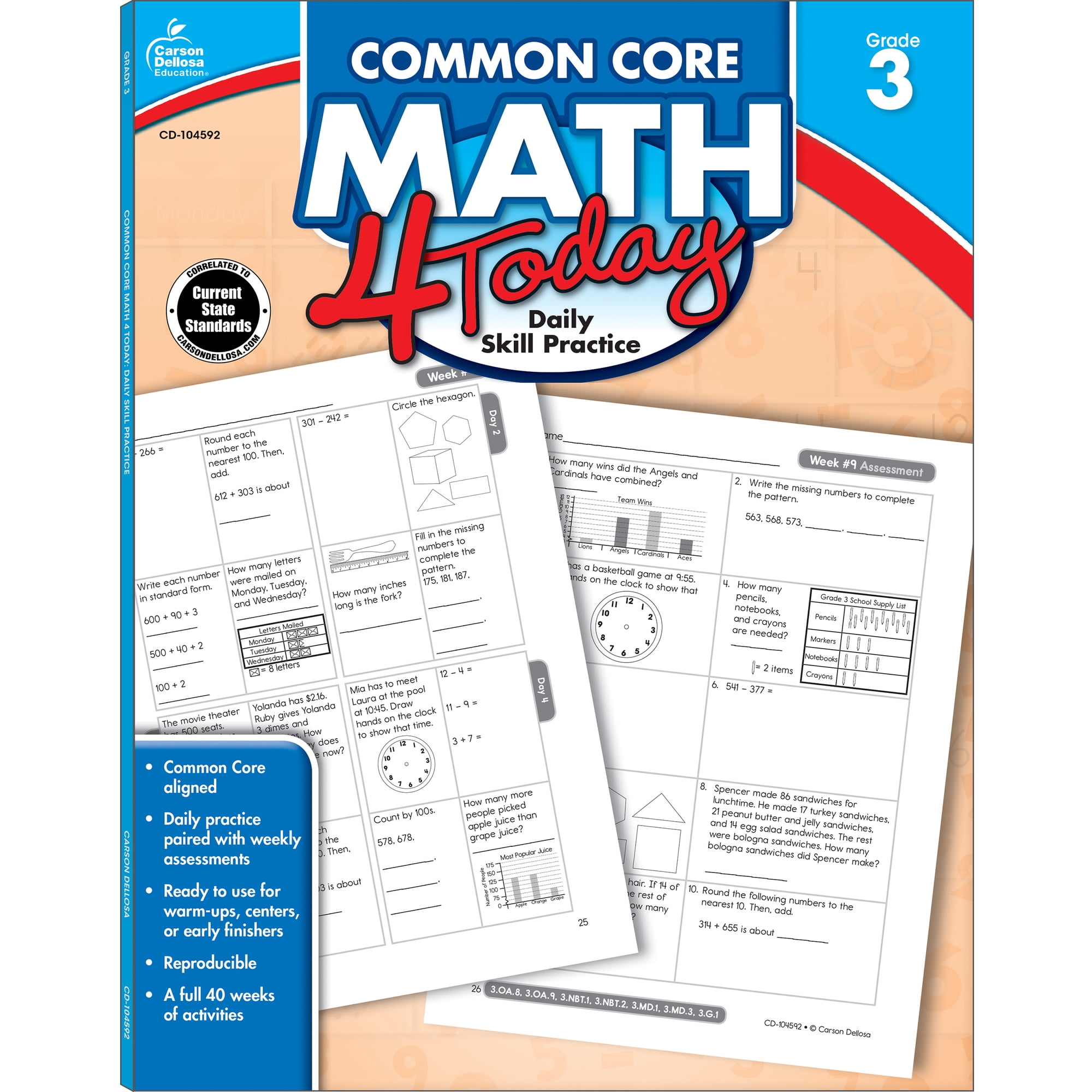 Carson Dellosa Common Core 4 Today Common Core Math 4 Today Workbook (96 pages) Grade 3