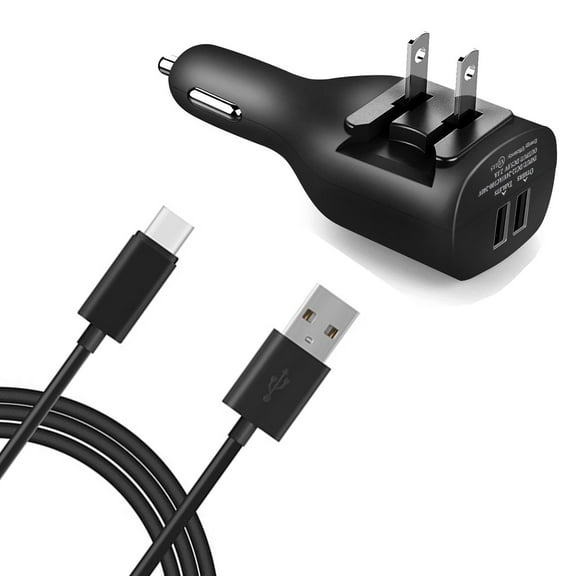 2-in-1 Car Home Charger for T-Mobile REVVL 6x/Pro 5G - 6ft Long USB-C Cable TYPE-C Cord Travel Power Adapter Charging Wire Folding Prongs K6L for REVVL 6x, 6x Pro 5G Phones