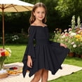 thumbnail image 2 of WhouRiu Girls Casual Dresses Solid Color Long Sleeve Off The Shoulder Ruffle Dress Kids Comfortable Cute Summer Sundress,4-5 Years, 2 of 7