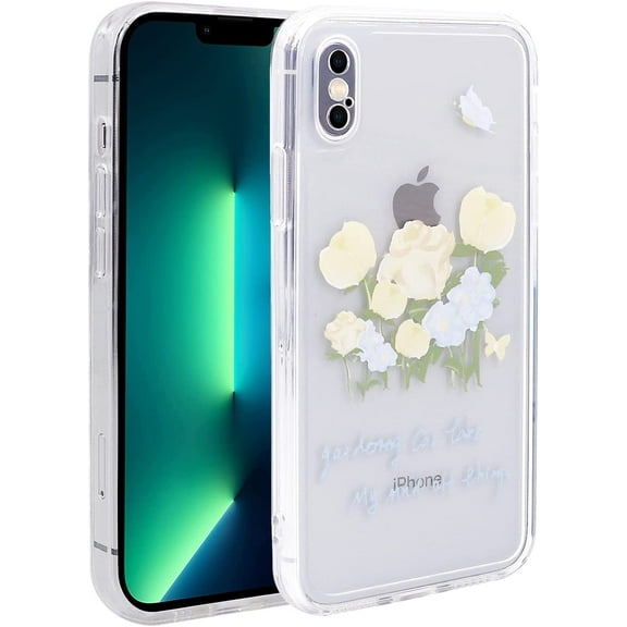 Case for iPhone X/iPhone Xs (5.8 inch), Clear Slim Soft TPU Case with Women Girl Retro Floral Flower Design Case for iPhone X/iPhone Xs, Transparent Flowers & Butterflies