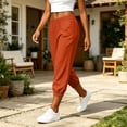 thumbnail image 5 of Inleife Women's Elastic Cuffed Jogger Capris Fashion Ladies High Waist Loose Tapered Pants Cropped Pants with Pockets, 5 of 6