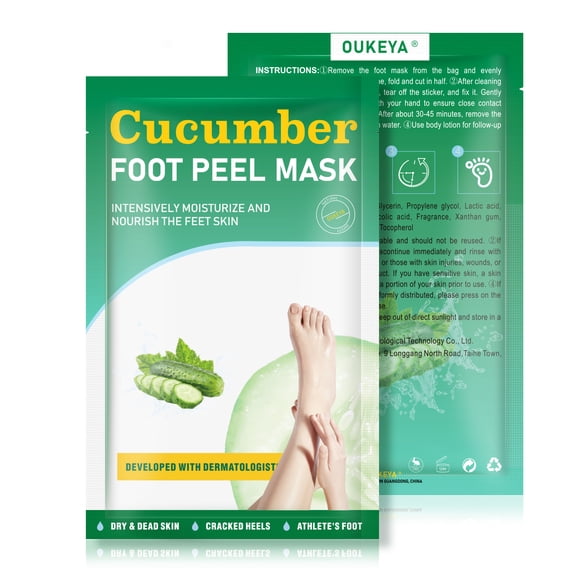 OUKEYA Cucumber Foot Peel Mask, Exfoliating Moisturizing Foot Care for Dry Dead Skin & Cracked Heels