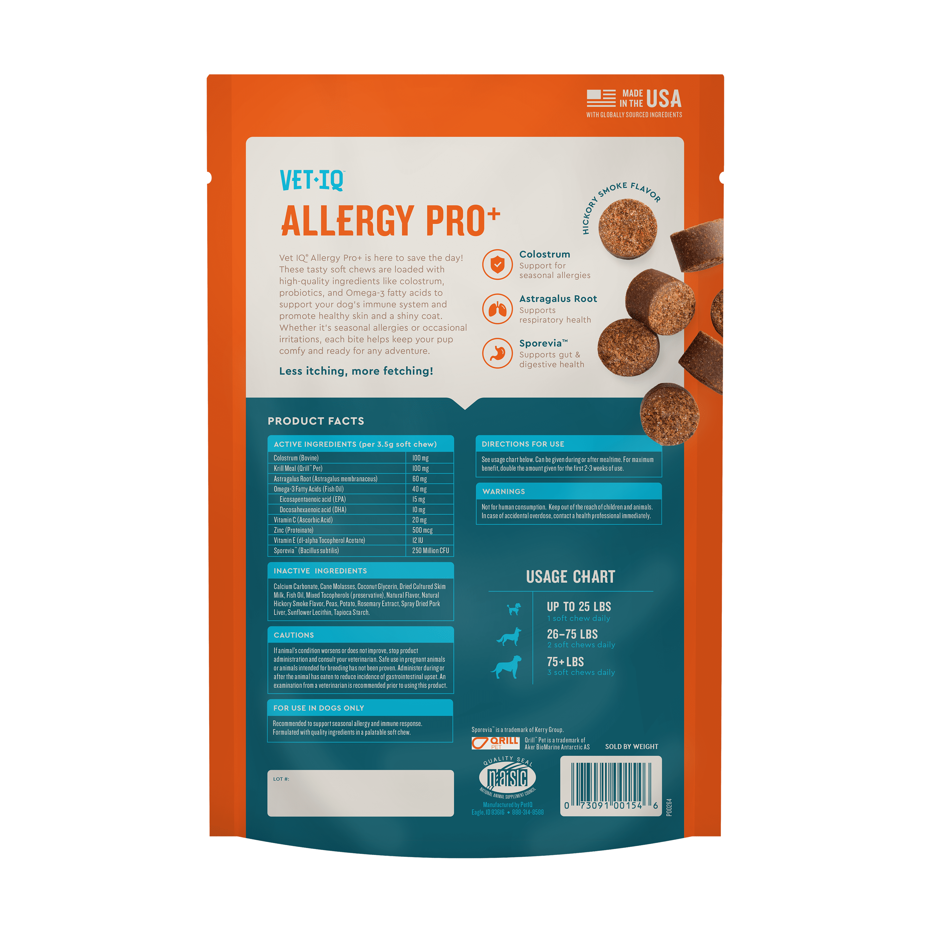 VetIQ Allergy Pro+ Soft Chews for Dogs Allergy Relief & Immune Support, Hickory Smoke Flavor, 60 Count