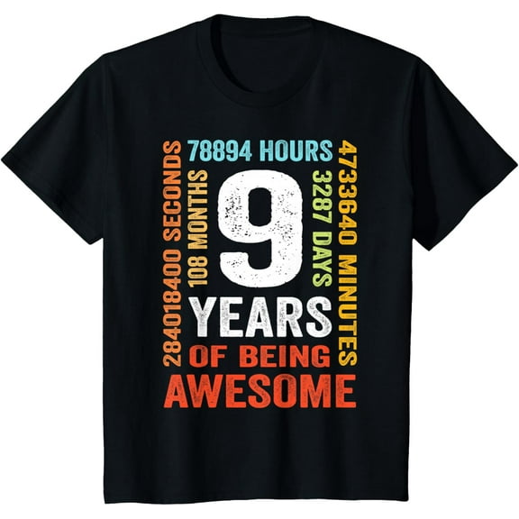9th Birthday 9 Years Old Vintage Retro 108 Months Mens T-Shirt