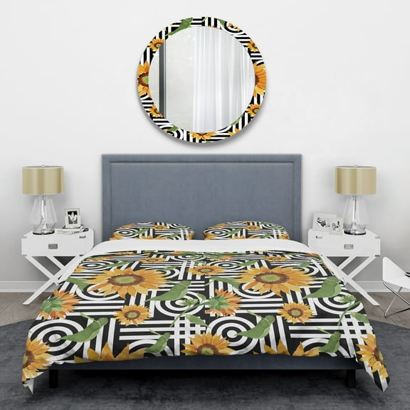 Designart 'Retro Floral Botanical II' Mid-Century Modern Duvet Cover Set