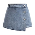 thumbnail image 2 of OOOUM Girls Distressed Skorts Skirts Button Front Washed Denim Skirt With Shorts Fashionable Stretch Y2K Summer Short Skirt Blue 12-13 Years, 2 of 7