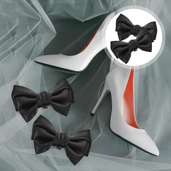 OUNONA 2-Pack Black Bow Shoe Clips Buckles for Wedding Pumps, Party Shoes, and Special Occasion Footwear Accessories
