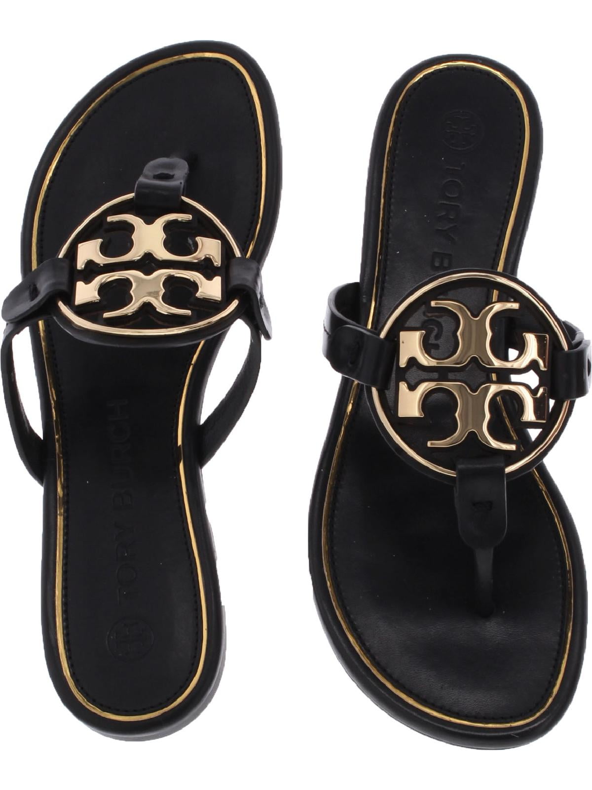 Tory Burch Ladies Black/Gold Miller Metal Logo Sandals 