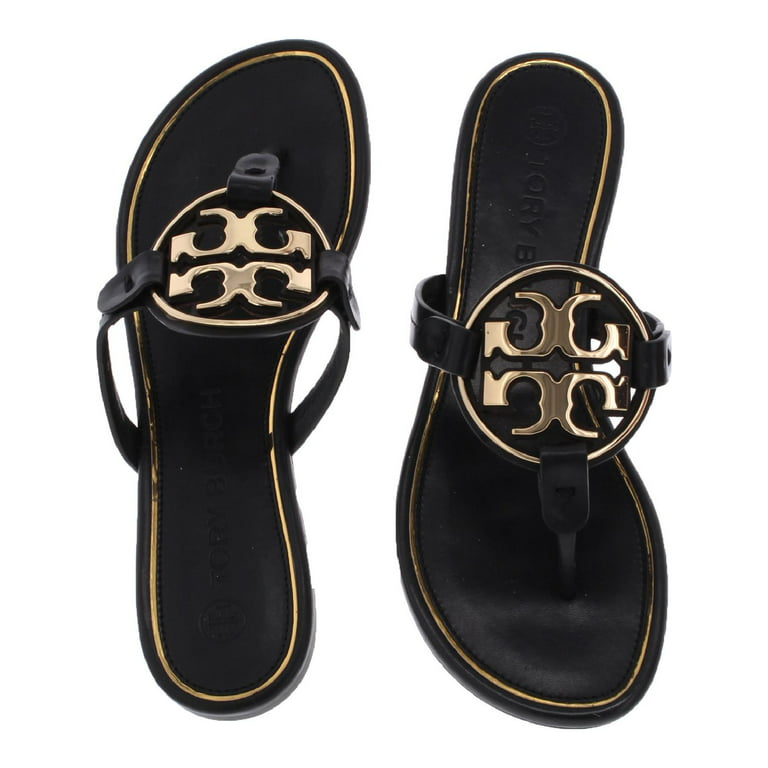 Tory Burch Ladies Black/Gold Miller Metal Logo Sandals 