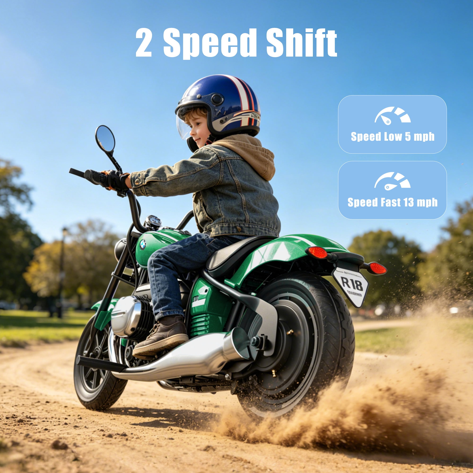SaveJoy BMW Licensed 24V 9Ah Kids Ride On Motorcycle, Powered Electric Dirt Bike with Removable Training Wheels and Suspension for Boys Girls Ages 3-8, Green