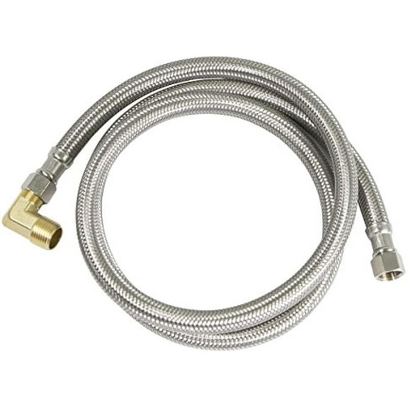 Braided Dishwasher Connector 3/8" Comp x 3/8" Comp with Brass Elbow, 84"