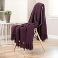 thumbnail image 3 of Chanasya Textured Knitted Super Soft Throw Blanket With Tassels Warm Cozy Plush Lightweight Fluffy Blanket for Bed Sofa Chair Couch Cover Living Bed Room Purple Throw Blanket (50x65 Inches) Aubergine, 3 of 3
