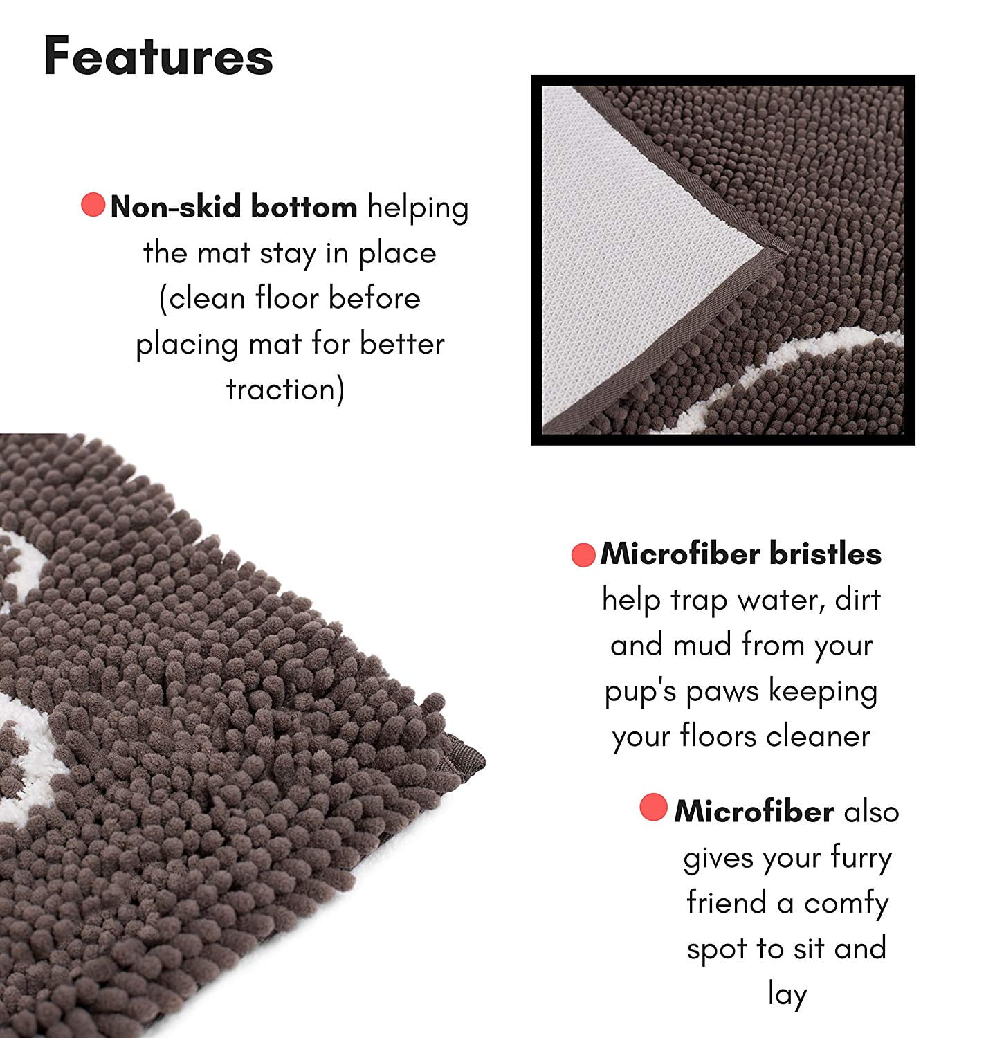 Internet's Best Chenille Dog Doormat - 60 x 30 - Absorbent Surface -  Non-Skid Bottom - Protects Floors - Grey