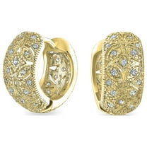 Bling Jewelry Womens Victorian Style CZ Accent Wide Filigree Flower Huggie Mini Hoop Earrings Rose Gold Plated