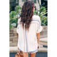 thumbnail image 3 of Women's V Neck Stripes Roll up Sleeve Button Down Shirt, 3 of 6