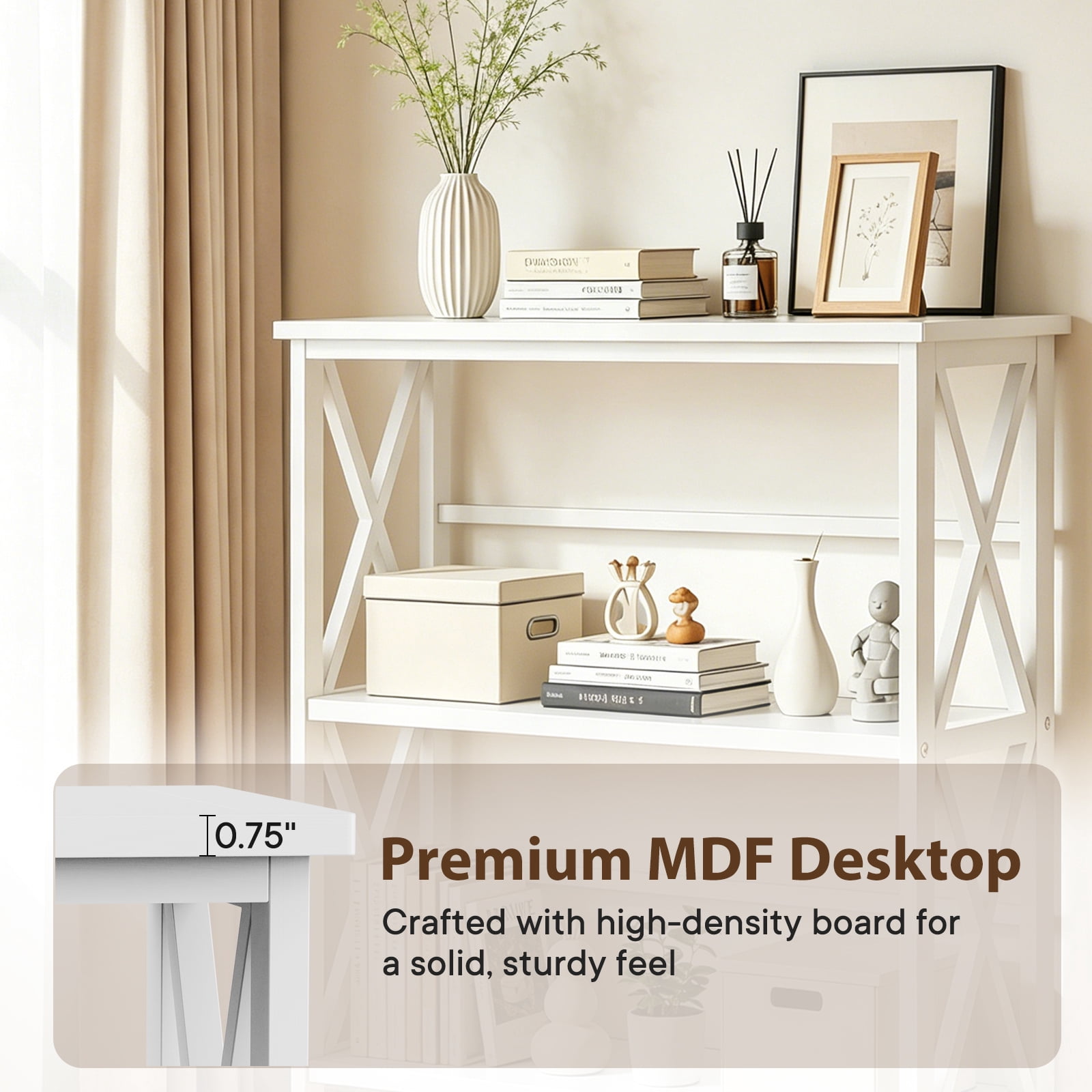 edx 3-Tier Metal Wall Mounted Bookshelf, Drill-Free Open Bookcase for Home Office/Study, Matte Finish Storage Shelves, White