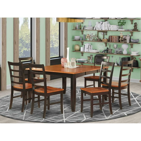East West Furniture Parfait 7-piece Wood Dining Room Table Set in Black/Cherry