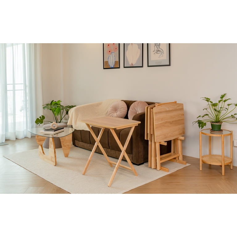 Mainstays XL Oversized Rubberwood Folding TV Tray Table Set, 4