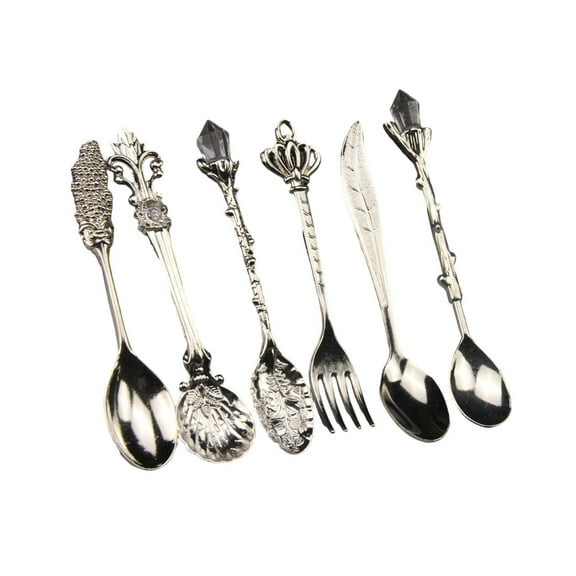 Antique Teaspoons Set With Ergonomic Handle 6 Piece Crystal Zincs Alloy Rustproof Coffee Spoons Kitchen Accessories