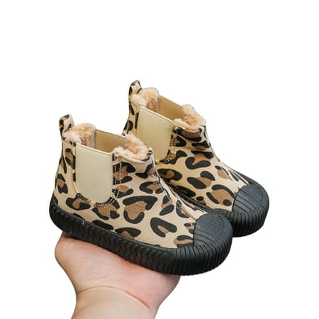 

Ymiytan Kids Winter Boots Plush Lined Chelsea Booties Soft Sole Ankle Boot Casual Warm Bootie Breathable Canvas Shoes Plush Lined Leopard 10C
