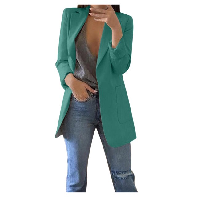 Women Workoffice Suit Solid Color Blazer Button Down Fitted Outwear Pockets Professional Overcoat Single Breasted Fashion Jacket V Neck Cardigan