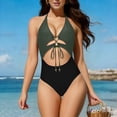 thumbnail image 4 of Ecqkame Women's One Piece Tankini Swimsuits Tummy Control Hollowed Out Ring Linked Bathing Suit Lightweight Vacation Swimwear with Chest Pad Multicolor XL, 4 of 7