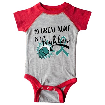 

Inktastic Ovarian Cancer Awareness My Great Aunt is a Fighter Gift Baby Boy or Baby Girl Bodysuit