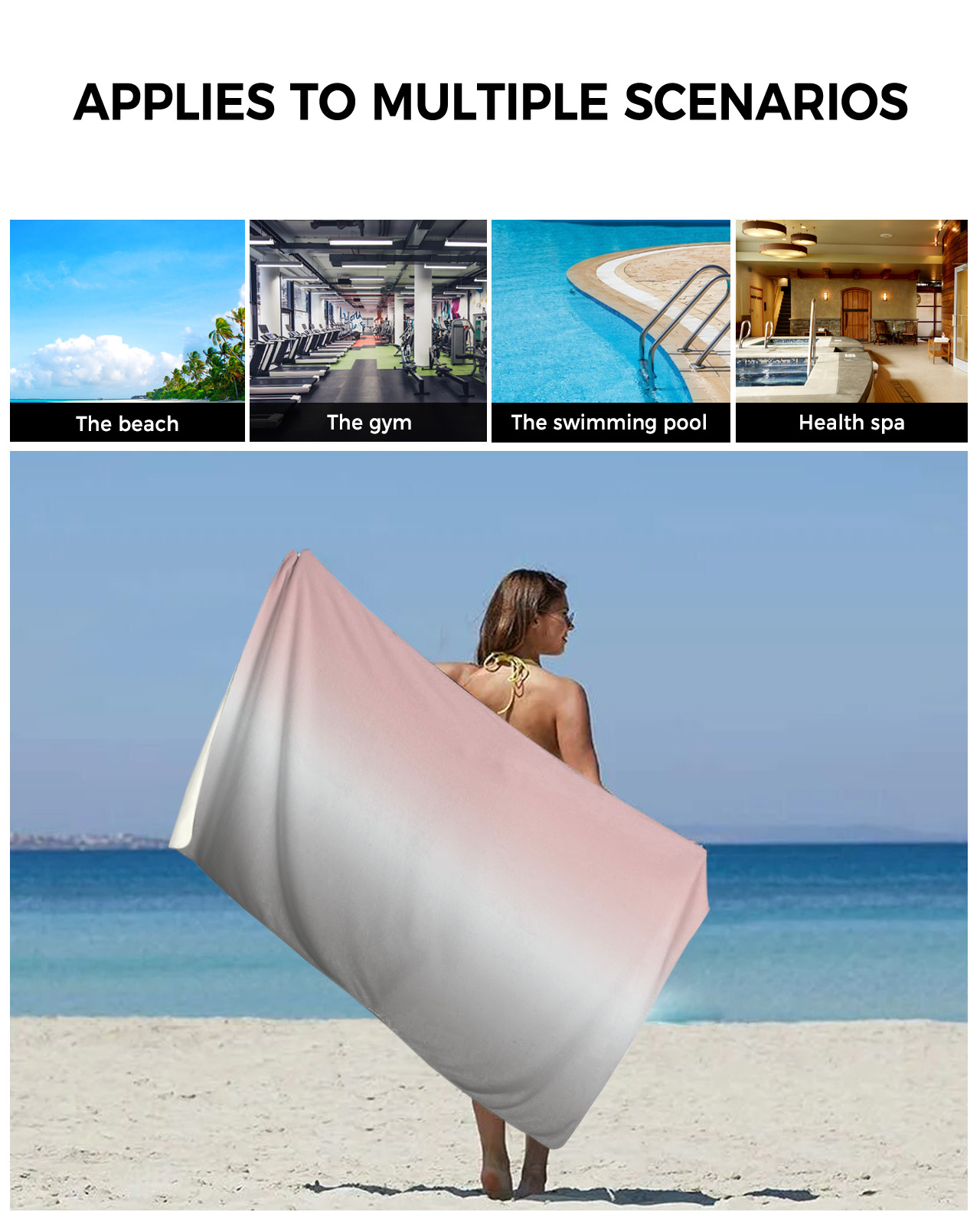 Gradient Pink Grey Towel Set of 3, Soft Microfiber Bath Towels, Hand Towel, Washcloths, Modern Abstract Color Ombré Art Quick-Dry Absorbent Towels for Bathroom Kitchen Hotel Beach Gym Spa