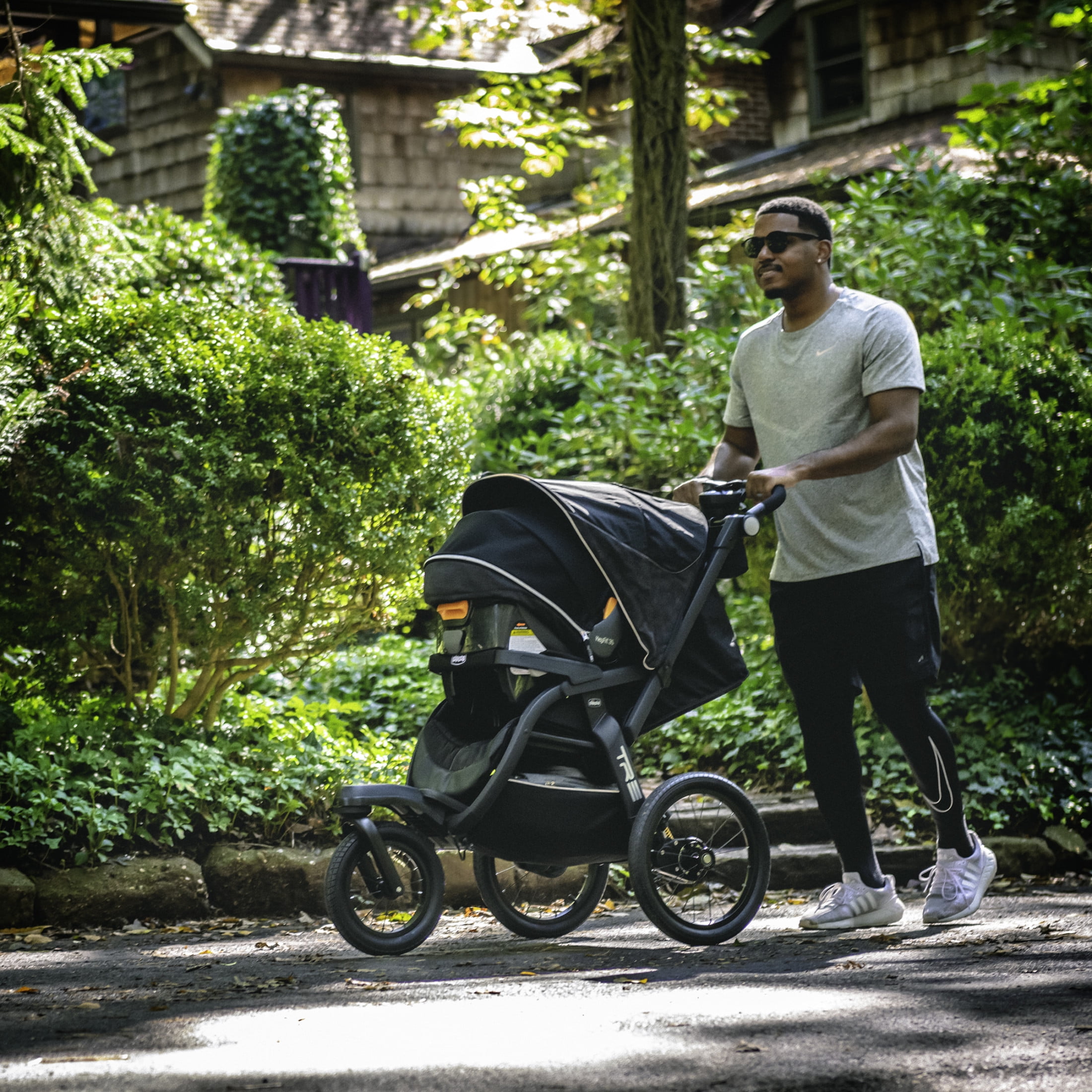Chicco TRE Jogging Stroller, Lightweight Aluminum Frame, Hand-Brake and Pneumatic Rear Tires, Accepts any Chicco Infant Car Seat - Galaxy (Black), New