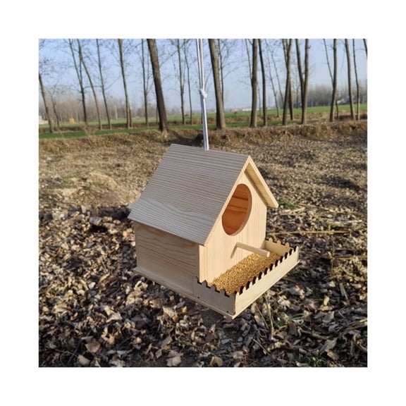 Automatic bird feeder, bird food box, outdoor hanging wooden feeder