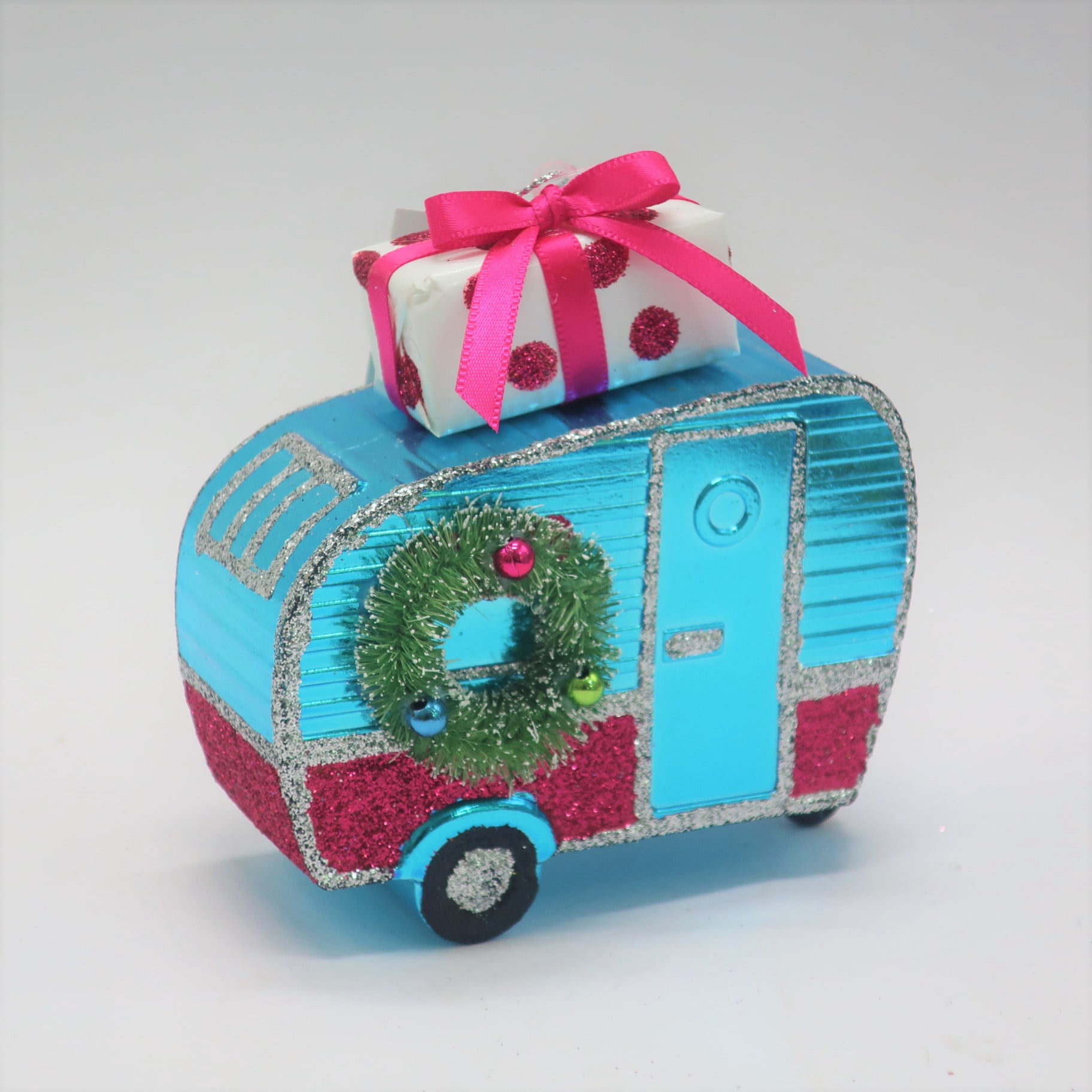 Holiday Time Teal / Fuchsia Camper With Gbox Ornament
