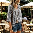 thumbnail image 6 of thefmos Women's V Neck 3/4 Sleeve Plaid Top Loose Fit Lightweight Cute Blouse Casual Fashion Spring Fall Outfitt, Black 3XL, 6 of 7