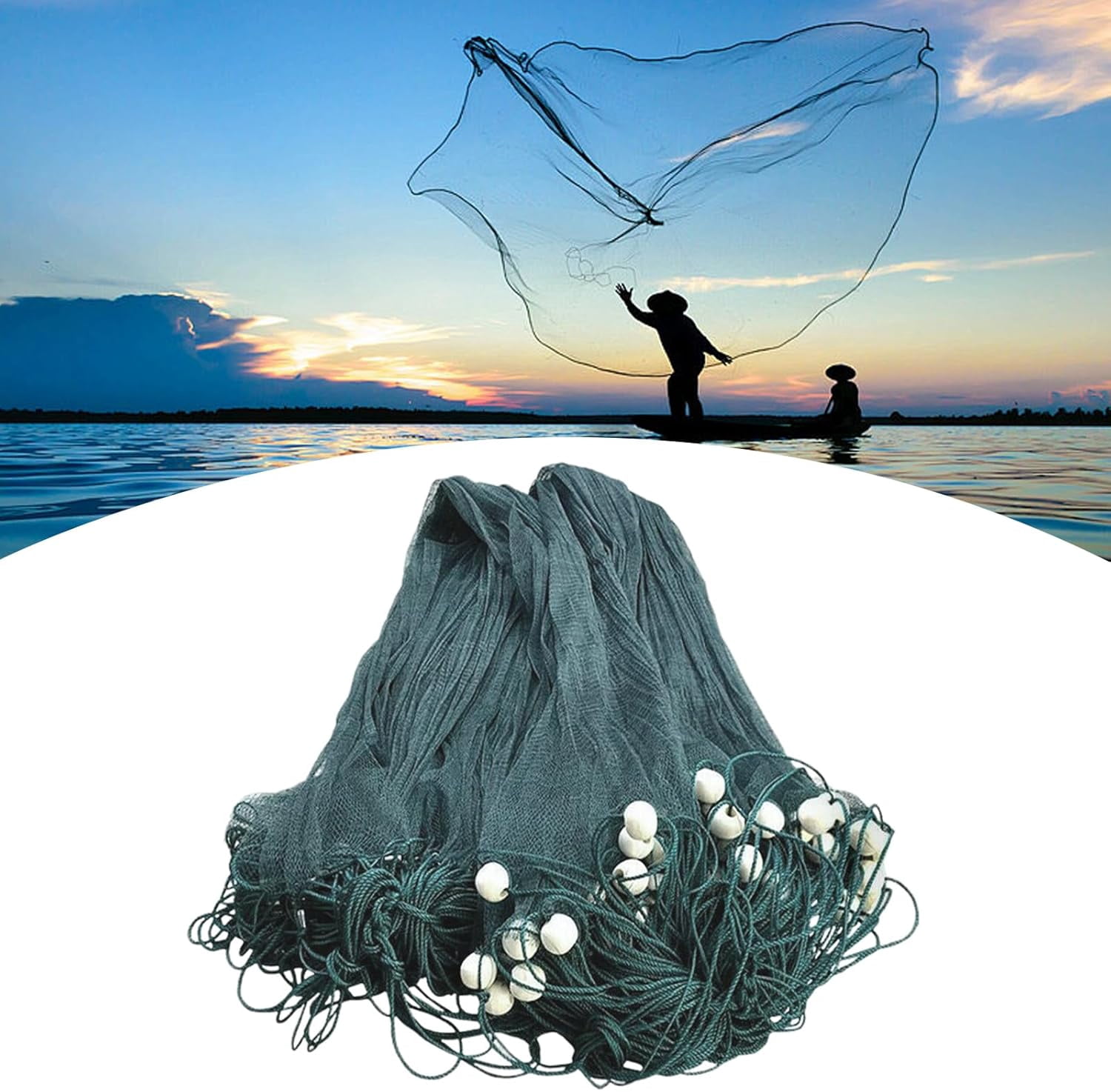 Miumaeov Floating Fishing Landing Net, ﻿Non-Snag Net for Wade Fishing, Fly Fishing, & Kayak Fishing,Fishing Cast Monofilament Net Beach Seine Net, Green,6.5x33FT