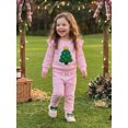 thumbnail image 4 of RUINIXCW Toddler Girl Christmas Outfit Ruffle Long Sleeve Striped Sweatshirt Pants, 4 of 8
