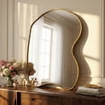 thumbnail image 3 of Fahomiss 28"x40" Gold Bathroom Wall Mirror, Irregular Curved Metal Framed Mirror, 3 of 10