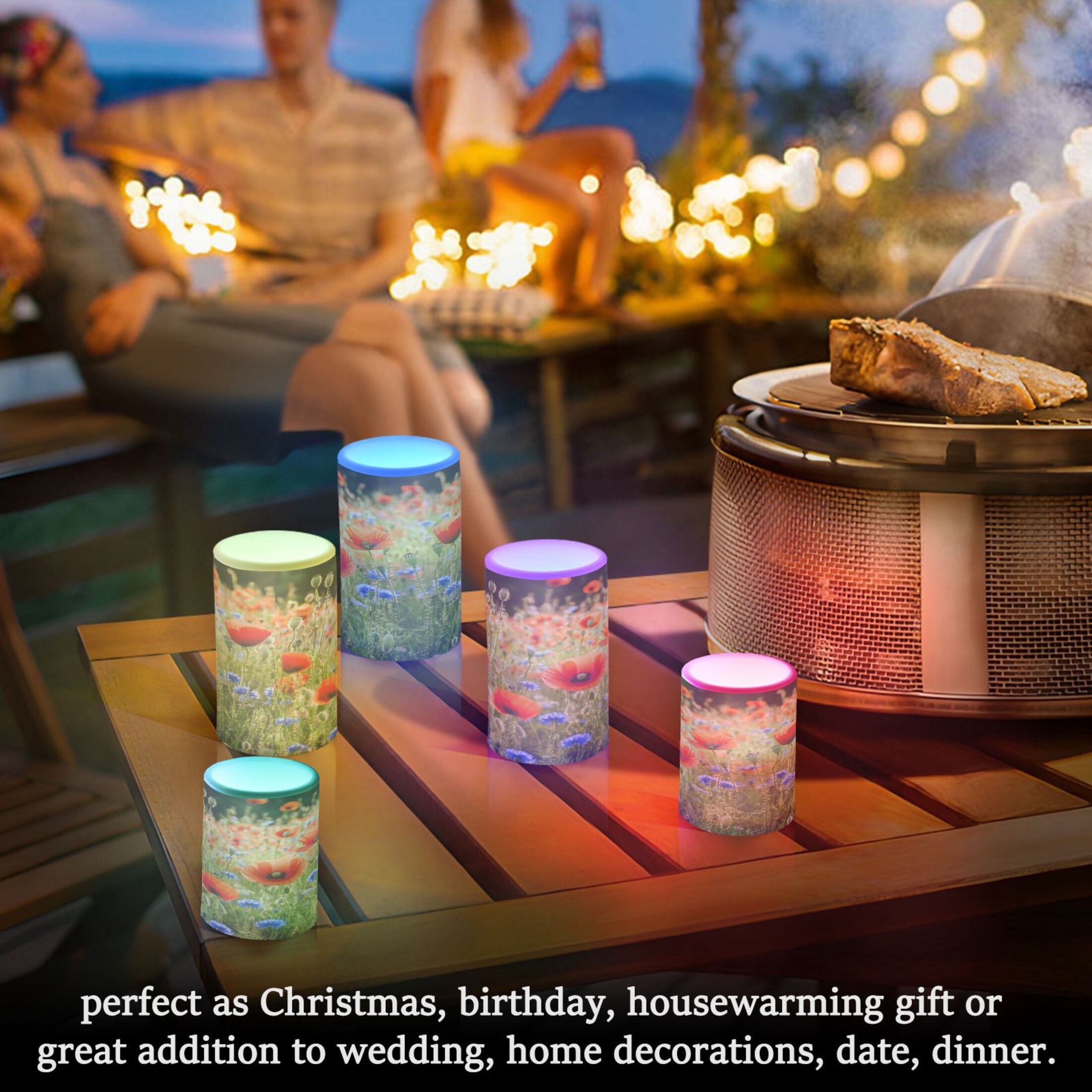 2 PCS Flameless Candles with Remote Timer LED Battery Operated Flickering Candle Light for Wedding Table Home Decoration Gifts Field Of Wildflowers