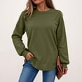 thumbnail image 4 of Womens Work Tops Fall Loose Crew Neck Long Sleeve Rolled Drop Shoulder Curve Hem Plain Leisure Waffle Knit Pullover Top(AG,S), 4 of 7