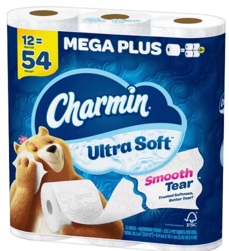 Charmin Ultra-Soft Smooth Tear Toilet Paper Rolls (12 Mega Plus Rolls)