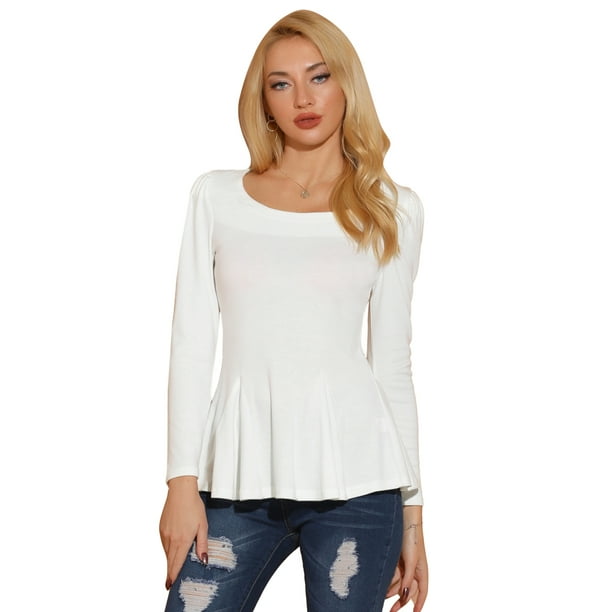 AllegK CamiBásiDe ManLarCon Cuello Redondo Y Peplum Informal PaMujer Blanco XS