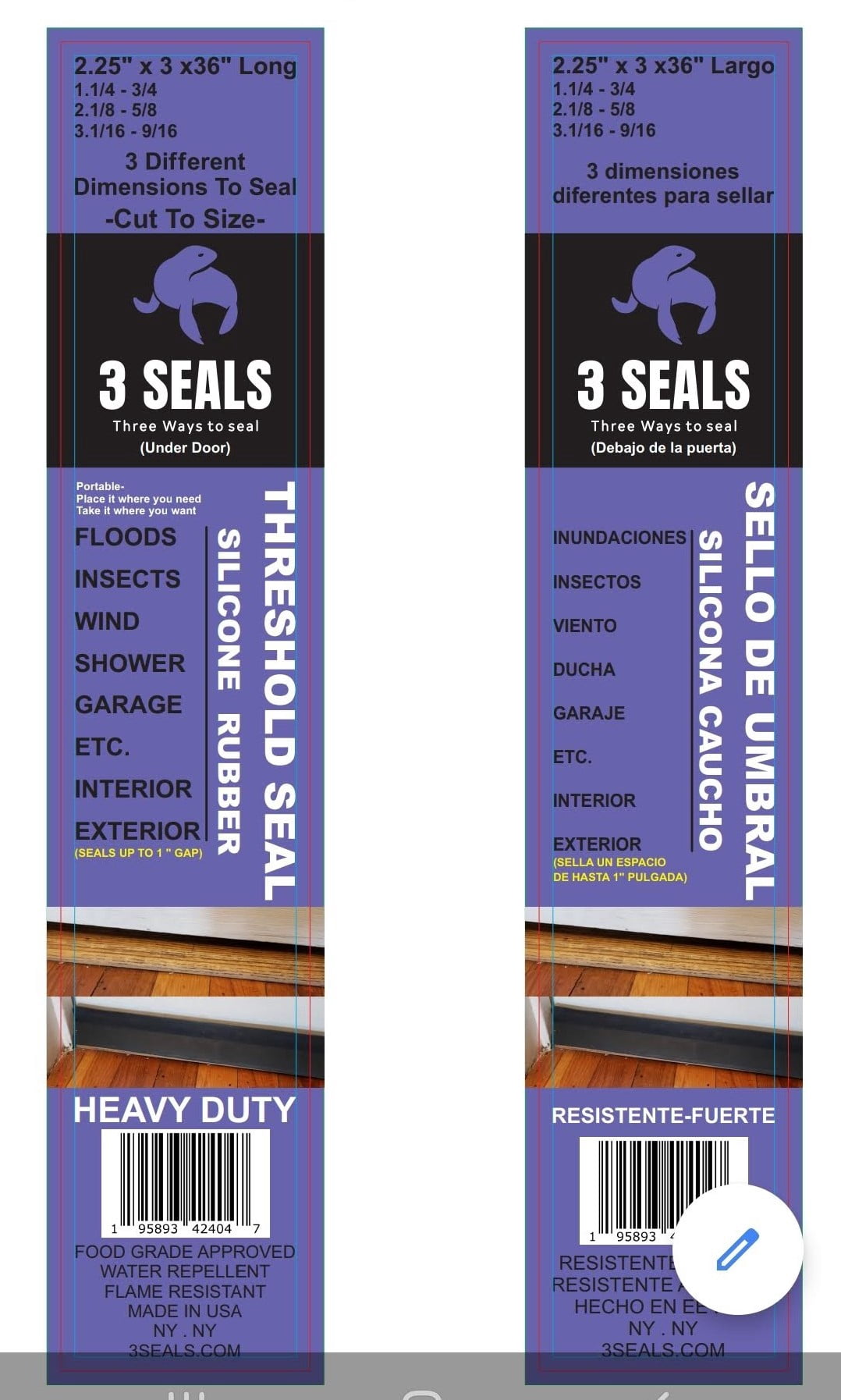 3 SEALS Under Door Silicone Rubber  Weather Stripping Seal.  35" long.  HEAVY Duty.  1pk