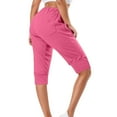 thumbnail image 3 of Wide Leg Pants Woman Solid Drawstring Knit Capris Trouser Elastic Waist Hot Pink Running Lounge Pant XL, 3 of 5