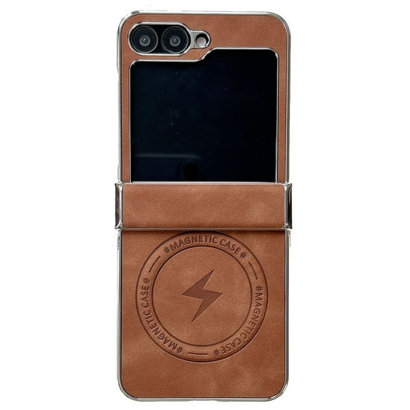 Magnetic Case for Samsung Galaxy Z Flip 6 Case PU Leather Thin Slim Case Soft Bumper Anti-Fingerprint Shockproof Protective Phone Cover Compatible with Magsafe, Plain Anti-Scratch Retro Style,Brown