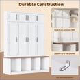 thumbnail image 2 of Farmhouse Hall Tree with 4 Hooks, 8 Cabinets & Walnut Bench - White MDF Entryway Storage | White | MDF, 2 of 17