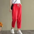 thumbnail image 1 of Lucyever 2022 Primavera Verano algodón Lino Pantalones mujer Color sólido Casual tobillo-longitud pantalón mujer encaje hasta la cintura pantalones sueltos Ahong se4XL, 1 of 2