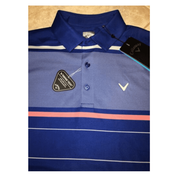 Callaway Opti-Dri Golf Swing Tech Shirt Mens S Surf the Web Blue Stripe NWT