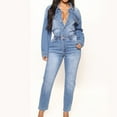 thumbnail image 4 of Utoimkio Women's Long Sleeve Denim Jumpsuits Overalls High Waisted Button Down Rompers for Women, 4 of 8