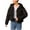 Black, variant on Women's Cropped Puffer Jackets Long Sleeve Zip Up Button Drawstring Stand Collar Hooded Quilted Jacket Zipper Pockets Solid Loose Fit Thermal Winter Short Down Coats 2025 Fashion
