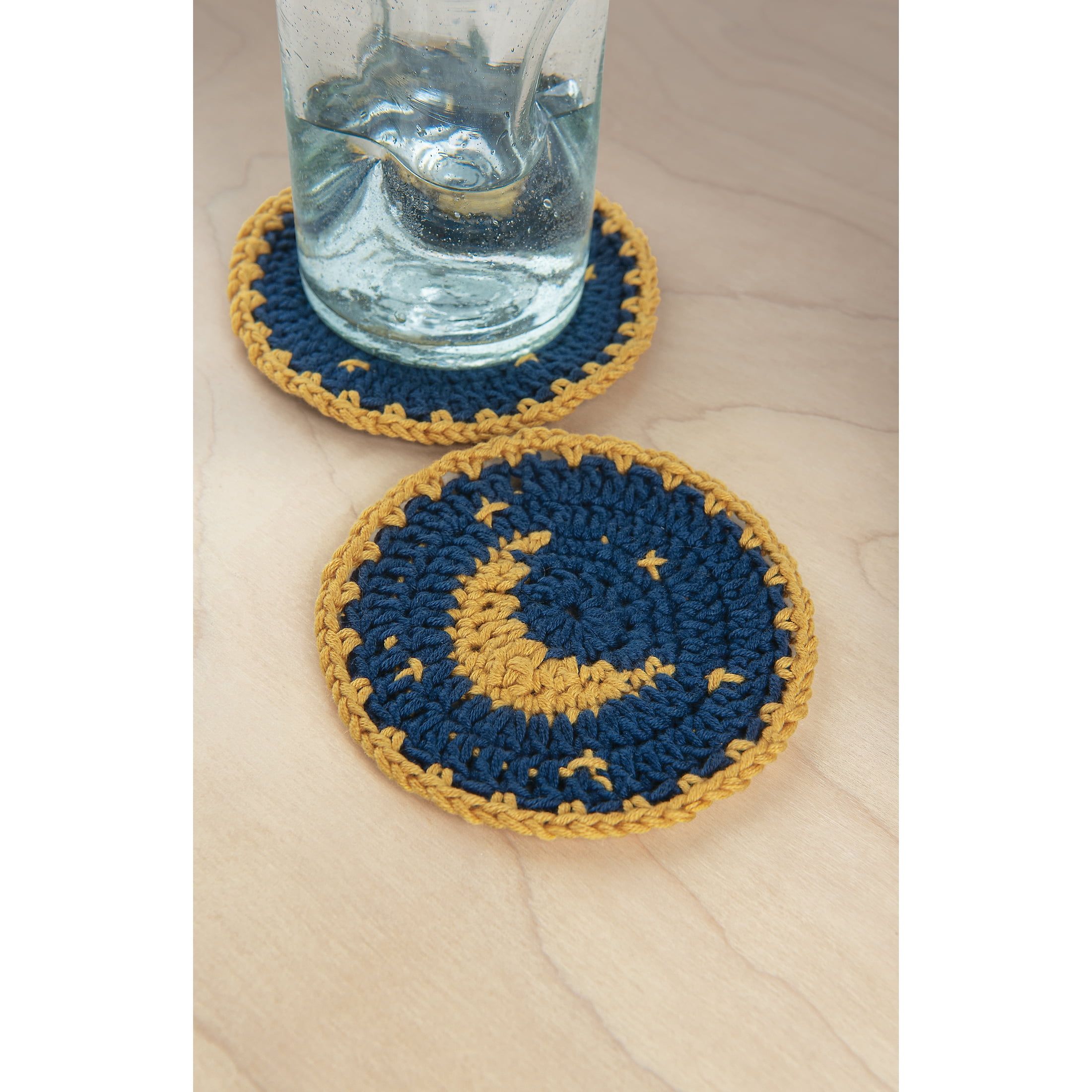 Hillfolk Crochet Moon Coasters Kit- Includes Crochet Hook, Yarn, And Instructions. Makes Two Coasters, Approximately 5" Each.