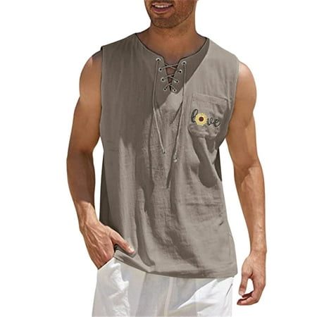 

Pianpianzi Mock Top Men Super Scrub Soft Long Sleeve Male Spring And Summer Tops Casual Sports Sleeveless Top Cotton Linen Vest Painting Fitness Muscle Tank Top