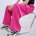 thumbnail image 5 of NIEWTR Girls Casual Cargo Pants with Elastic Waist and Functional Pockets Loose Fit Wide Leg Trousers Y2K Inspired Spring Style（A01-Red,6-7 Years), 5 of 5